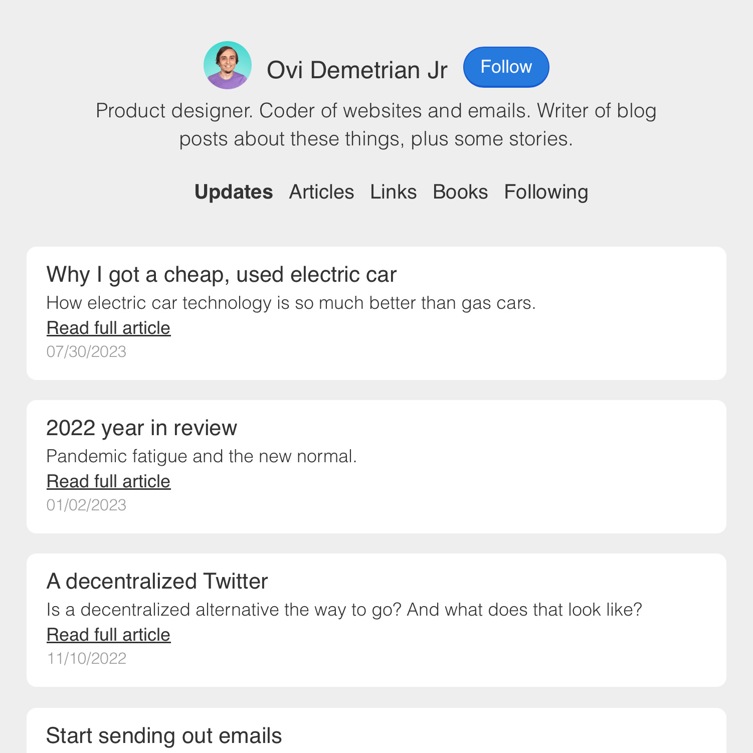 Screenshot of example updates